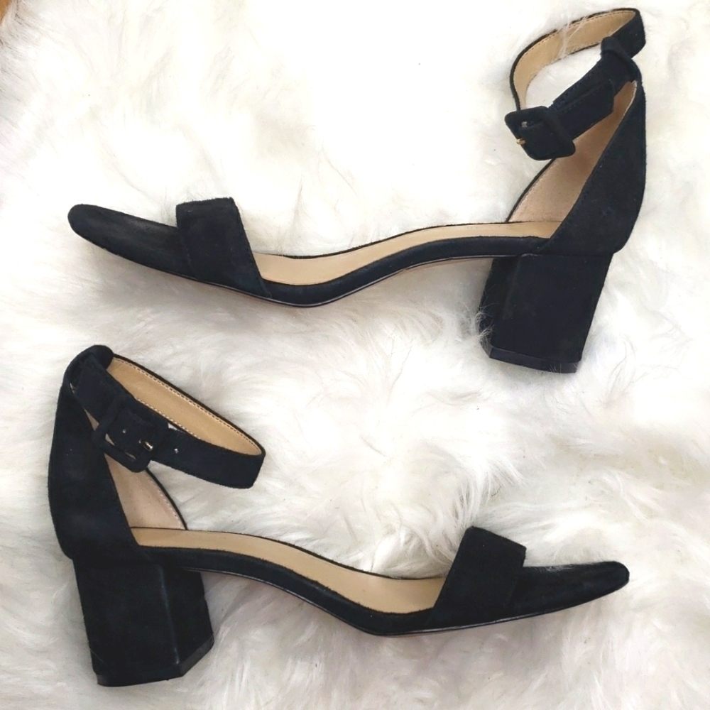 Ann Taylor black suede block heel sandals 6.5